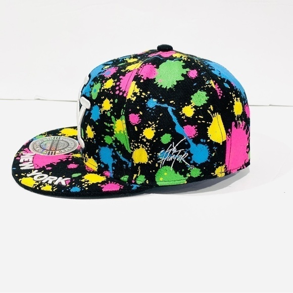 NWT City Hunters NY Black Splatter Paint Baseball Hat - Picture 2 of 5